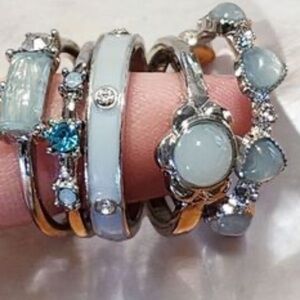 Urban Outfitters Silver and Light Blue Ring Collection